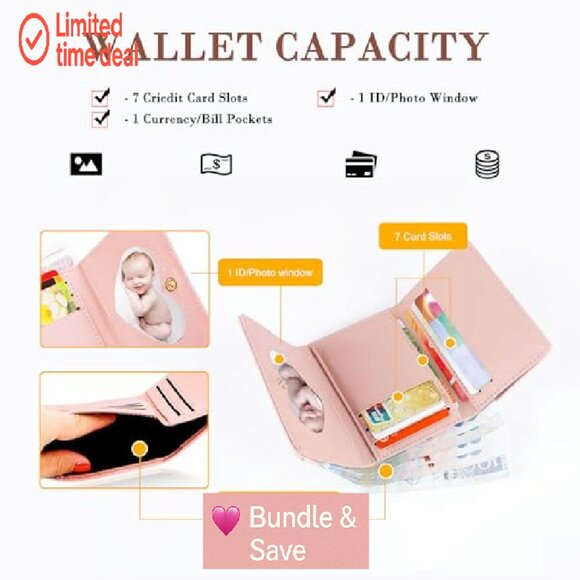 Leather RFID Blocking Trifold Wallet with ID Window for Women - Picture 3 of 8